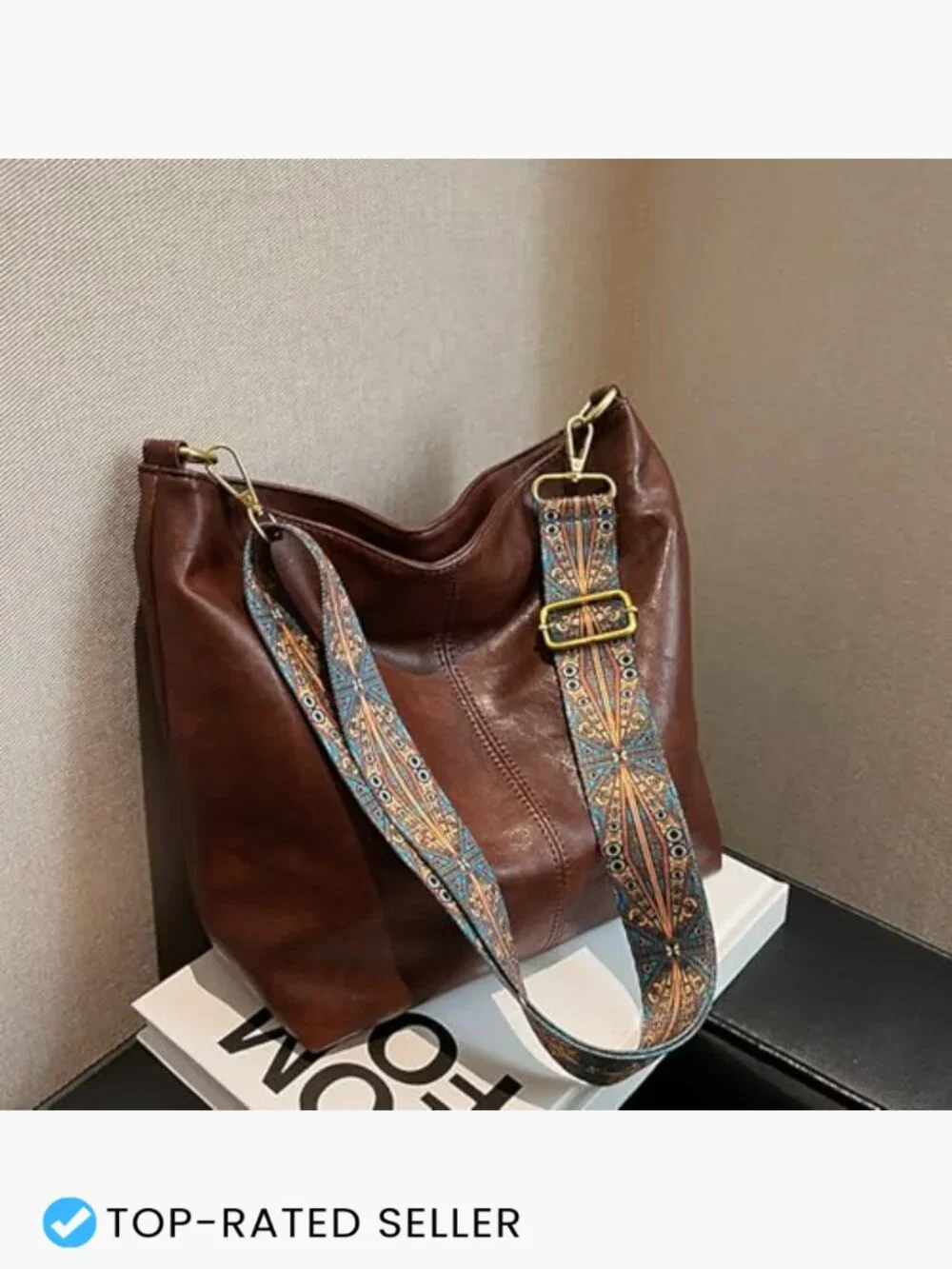 Crossbody Bag Hobo Shoulder Purse Vegan Leather Large Capacity Tote Guitar Strap